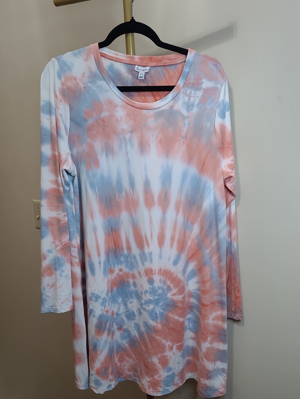 NWT Love, Fire Long Sleeve Blue, Pink & White Tie-Dye Dress size XL